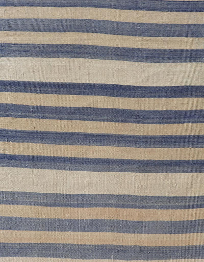 Vintage Turkish Kilim Runner with Soft Blue and Cream Stripes - Keivan Woven ArtsEN - 13929Rug