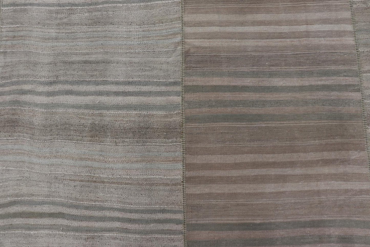 Measures: 9'6 x 11'7 Large Vintage Turkish Paneled Kilim Rug with Stripes of Muted Colors. Keivan Woven Arts / Rug EN - 13935, country of origin / type: Turkey / Kilim, circa 1950 Woven during the early - 20th century in Turkey, this Kilim is dec... - Keivan Woven ArtsEN - 13935 - 21745Rug
