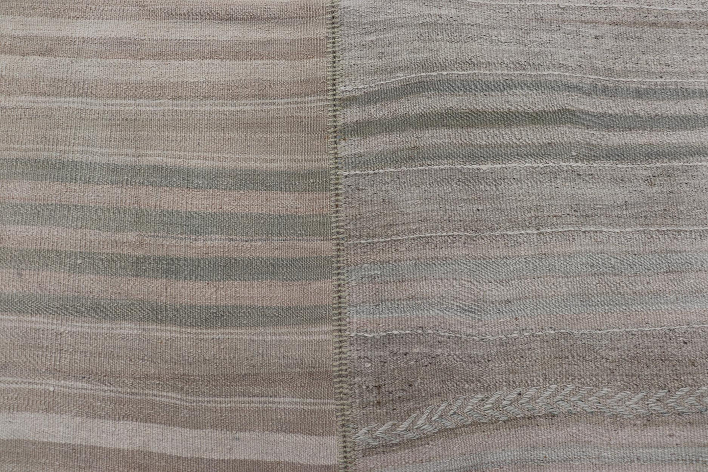 Measures: 9'6 x 11'7 Large Vintage Turkish Paneled Kilim Rug with Stripes of Muted Colors. Keivan Woven Arts / Rug EN - 13935, country of origin / type: Turkey / Kilim, circa 1950 Woven during the early - 20th century in Turkey, this Kilim is dec... - Keivan Woven ArtsEN - 13935 - 21745Rug