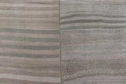 Measures: 9'6 x 11'7 Large Vintage Turkish Paneled Kilim Rug with Stripes of Muted Colors. Keivan Woven Arts / Rug EN - 13935, country of origin / type: Turkey / Kilim, circa 1950 Woven during the early - 20th century in Turkey, this Kilim is dec... - Keivan Woven ArtsEN - 13935 - 21745Rug
