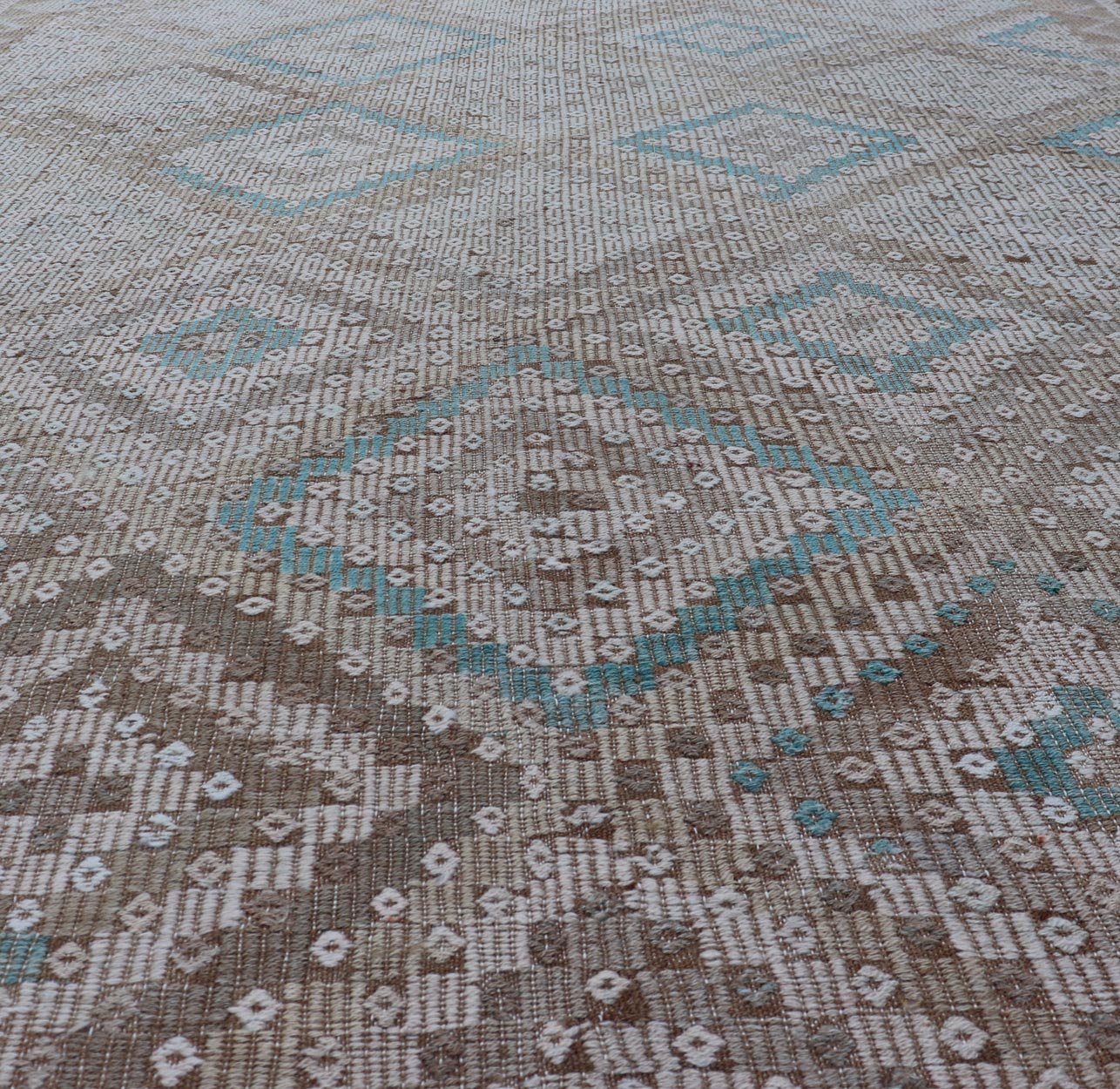 Vintage Hand Woven Turkish Embroidered Flat - Weave Rug with Geometric Design Vintage Turkish Embroidered Flat - Weave Rug with Neutral - Toned Geometric Design. Keivan Woven Arts - Geometric design vintage Kilim rug from Turkey rug EN - 13939, count... - Keivan Woven ArtsEN - 13939 - 15731