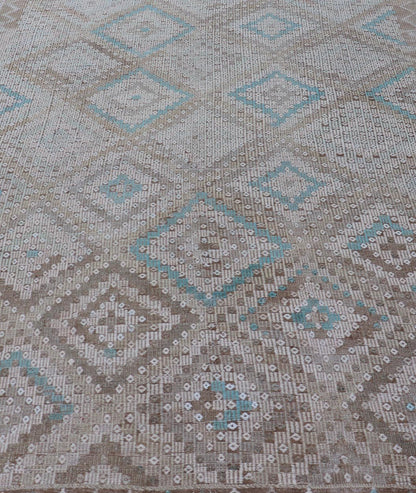 Vintage Hand Woven Turkish Embroidered Flat - Weave Rug with Geometric Design Vintage Turkish Embroidered Flat - Weave Rug with Neutral - Toned Geometric Design. Keivan Woven Arts - Geometric design vintage Kilim rug from Turkey rug EN - 13939, count... - Keivan Woven ArtsEN - 13939 - 15731