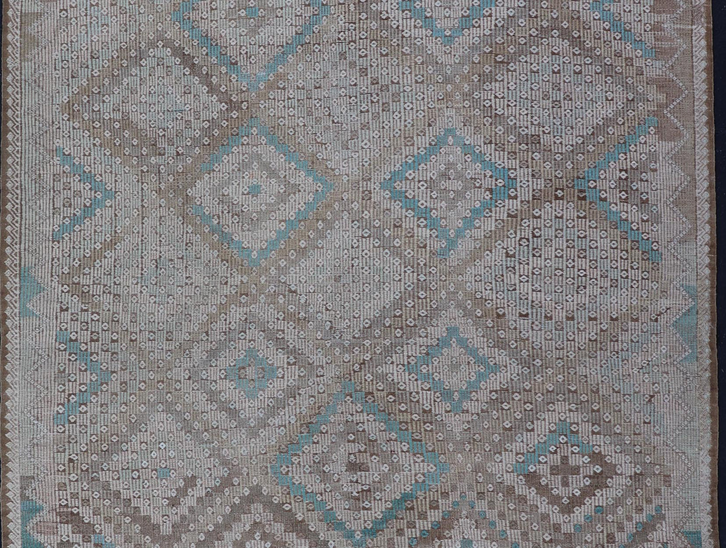 Vintage Hand Woven Turkish Embroidered Flat - Weave Rug with Geometric Design Vintage Turkish Embroidered Flat - Weave Rug with Neutral - Toned Geometric Design. Keivan Woven Arts - Geometric design vintage Kilim rug from Turkey rug EN - 13939, count... - Keivan Woven ArtsEN - 13939 - 15731Rug