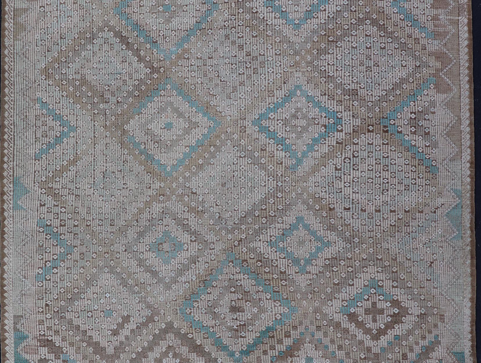 Vintage Hand Woven Turkish Embroidered Flat - Weave Rug with Geometric Design Vintage Turkish Embroidered Flat - Weave Rug with Neutral - Toned Geometric Design. Keivan Woven Arts - Geometric design vintage Kilim rug from Turkey rug EN - 13939, count... - Keivan Woven ArtsEN - 13939 - 15731Rug