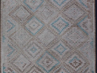Vintage Hand Woven Turkish Embroidered Flat - Weave Rug with Geometric Design Vintage Turkish Embroidered Flat - Weave Rug with Neutral - Toned Geometric Design. Keivan Woven Arts - Geometric design vintage Kilim rug from Turkey rug EN - 13939, count... - Keivan Woven ArtsEN - 13939 - 15731Rug
