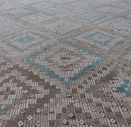 Vintage Hand Woven Turkish Embroidered Flat - Weave Rug with Geometric Design Vintage Turkish Embroidered Flat - Weave Rug with Neutral - Toned Geometric Design. Keivan Woven Arts - Geometric design vintage Kilim rug from Turkey rug EN - 13939, count... - Keivan Woven ArtsEN - 13939 - 15731Rug
