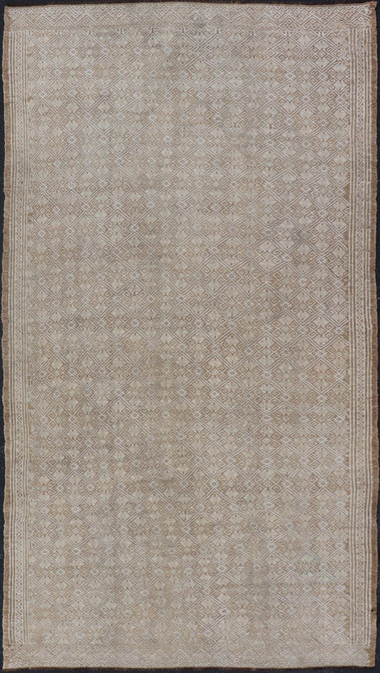All - Over Design Turkish Vintage Kilim Rug In Tan, Taupe and Earth Tones Turkish Hand Woven vintage Kilim rug with in tan, taupe and earth tones with all - over design, Keivan Woven Arts / EN - 13959 country of origin / type: Turkey / Kilim, circa mi... - Keivan Woven ArtsEN - 13959 - 19112