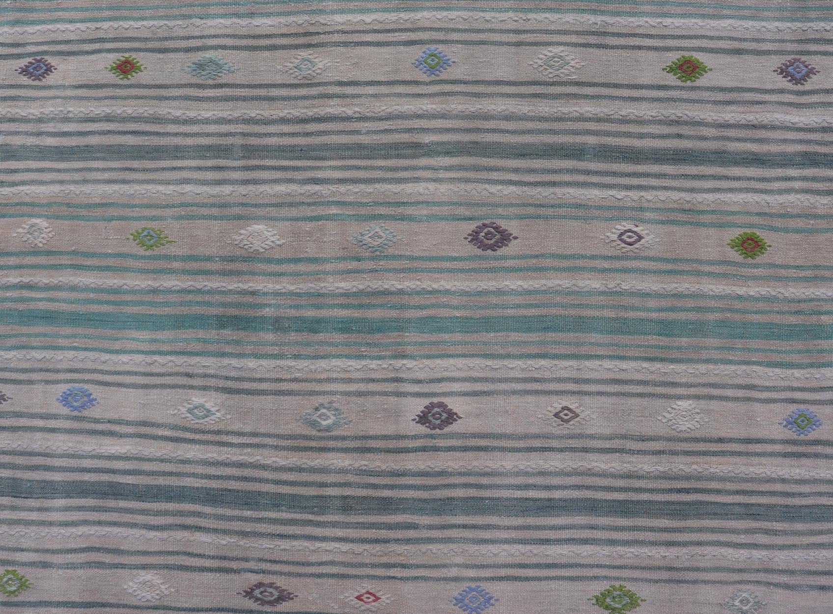Vintage Hand - Woven Turkish Kilim Gallery Rug in Wool with All - Over Stripe Design This flat - weave tribal Turkish kilim has been hand - woven in wool. The rug features an all - over sub - geometric striped design, and is rendered in multicolor; making ... - Keivan Woven ArtsEN - 13980 - 19502Rug