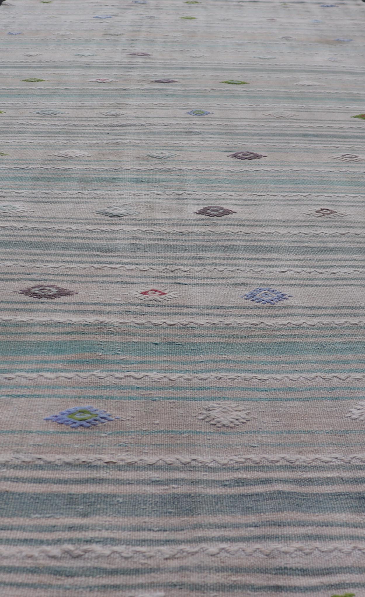 Vintage Hand - Woven Turkish Kilim Gallery Rug in Wool with All - Over Stripe Design This flat - weave tribal Turkish kilim has been hand - woven in wool. The rug features an all - over sub - geometric striped design, and is rendered in multicolor; making ... - Keivan Woven ArtsEN - 13980 - 19502Rug