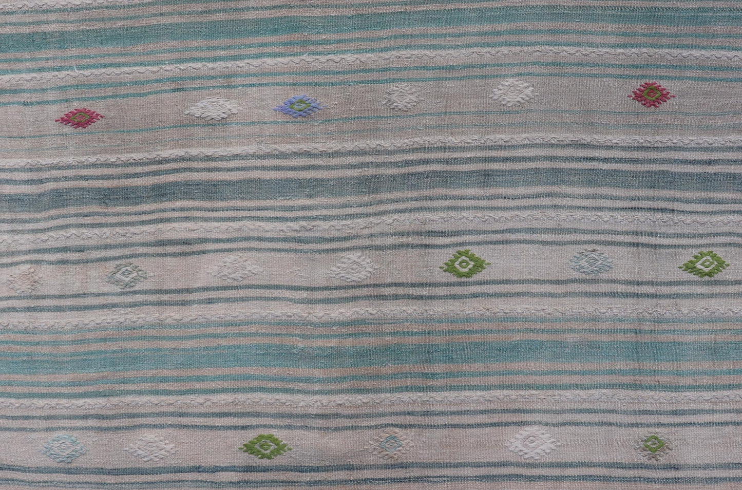 Vintage Hand - Woven Turkish Kilim Gallery Rug in Wool with All - Over Stripe Design This flat - weave tribal Turkish kilim has been hand - woven in wool. The rug features an all - over sub - geometric striped design, and is rendered in multicolor; making ... - Keivan Woven ArtsEN - 13980 - 19502Rug