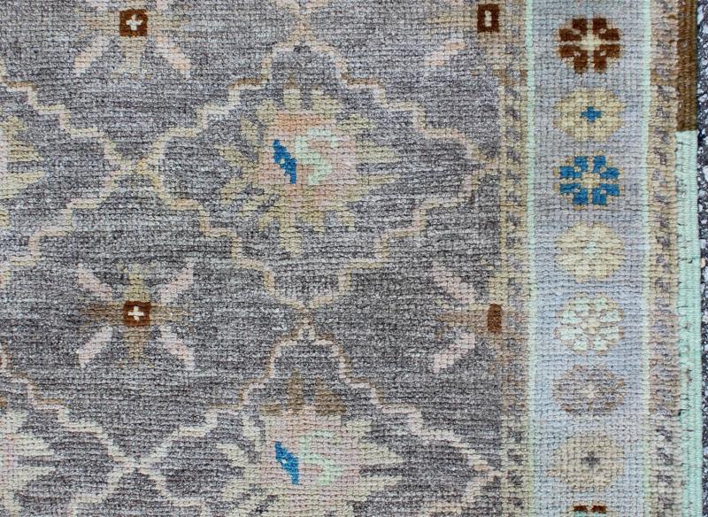 Vintage Turkish Oushak Rug in Gray/Lavender, light Blue, Salmon, Green. Turkish Oushak carpet with all - over design, Keivan Woven Arts/rug/ EN - 140044, country of origin / type: Turkey / Oushak, circa 1940 Measures: 3'9 x 5'10 This... - Keivan Woven ArtsEN - 140044 - 5556Rug