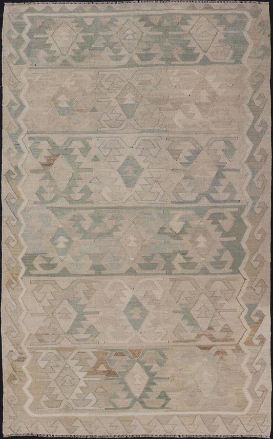 Turkish Vintage Kilim Gallery Rug in Wool with Sub - Geometric Design. Vintage Kilim Rug with All - Over Sub - Geometric Design, Keivan Woven Arts; rug EN - 14006, country of origin / type: Turkey / Kilim, circa 1950. Measures: 5'2 x 9'1 This flat - weave... - Keivan Woven ArtsEN - 14006 - 23929Rug