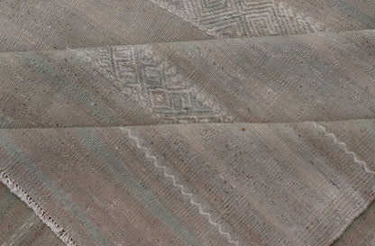 Turkish Flat - Weave Kilim in Muted Colors with Stripes and Embroideries. Country of Origin: Turkey; Type: Kilim; Design: Panel, Stripes, Embroider; Keivan Woven Arts: rug EN - 14009; Gallery Turkish Kilim Vintage Carpet. Measures: 5'5 x 8'6 This c... - Keivan Woven ArtsEN - 14009 - 23941Rug