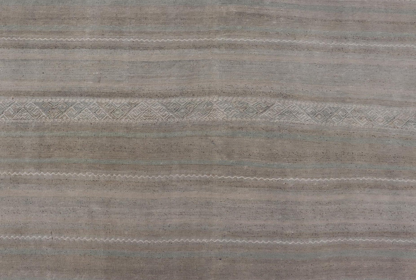 Turkish Flat - Weave Kilim in Muted Colors with Stripes and Embroideries. Country of Origin: Turkey; Type: Kilim; Design: Panel, Stripes, Embroider; Keivan Woven Arts: rug EN - 14009; Gallery Turkish Kilim Vintage Carpet. Measures: 5'5 x 8'6 This c... - Keivan Woven ArtsEN - 14009 - 23941Rug