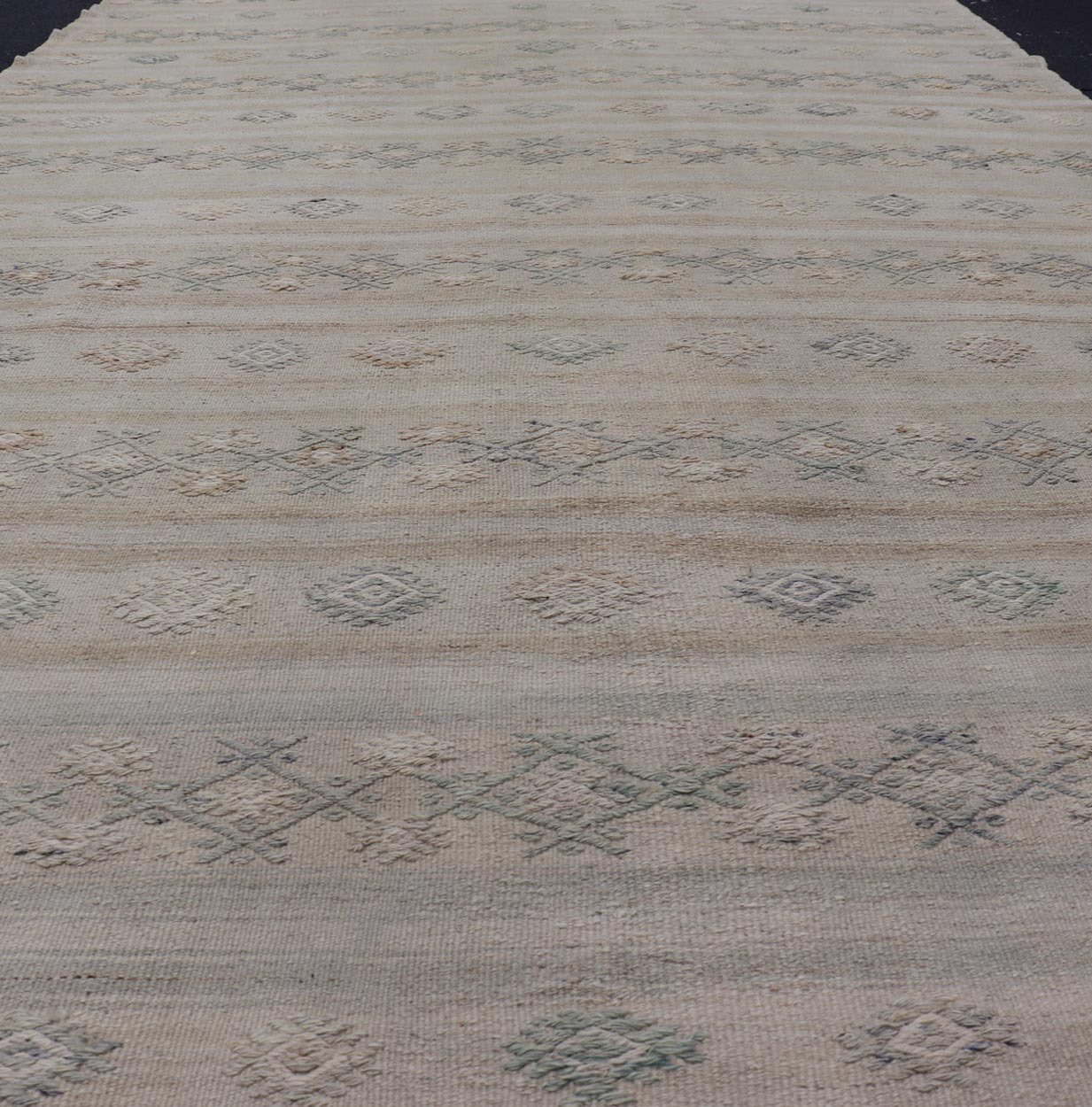 Turkish Vintage Gallery Flat - Weave Kilim With Stripes and Embroideries. Country of Origin: Turkey; Type: Kilim; Design: Panel, Stripes, Embroider; Keivan Woven Arts: EN - 14013, mid 20th century. Measures: 6'3 x 11'6 This charming vintage fla... - Keivan Woven ArtsEN - 14013 - 23726Rug