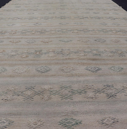 Turkish Vintage Gallery Flat - Weave Kilim With Stripes and Embroideries. Country of Origin: Turkey; Type: Kilim; Design: Panel, Stripes, Embroider; Keivan Woven Arts: EN - 14013, mid 20th century. Measures: 6'3 x 11'6 This charming vintage fla... - Keivan Woven ArtsEN - 14013 - 23726Rug
