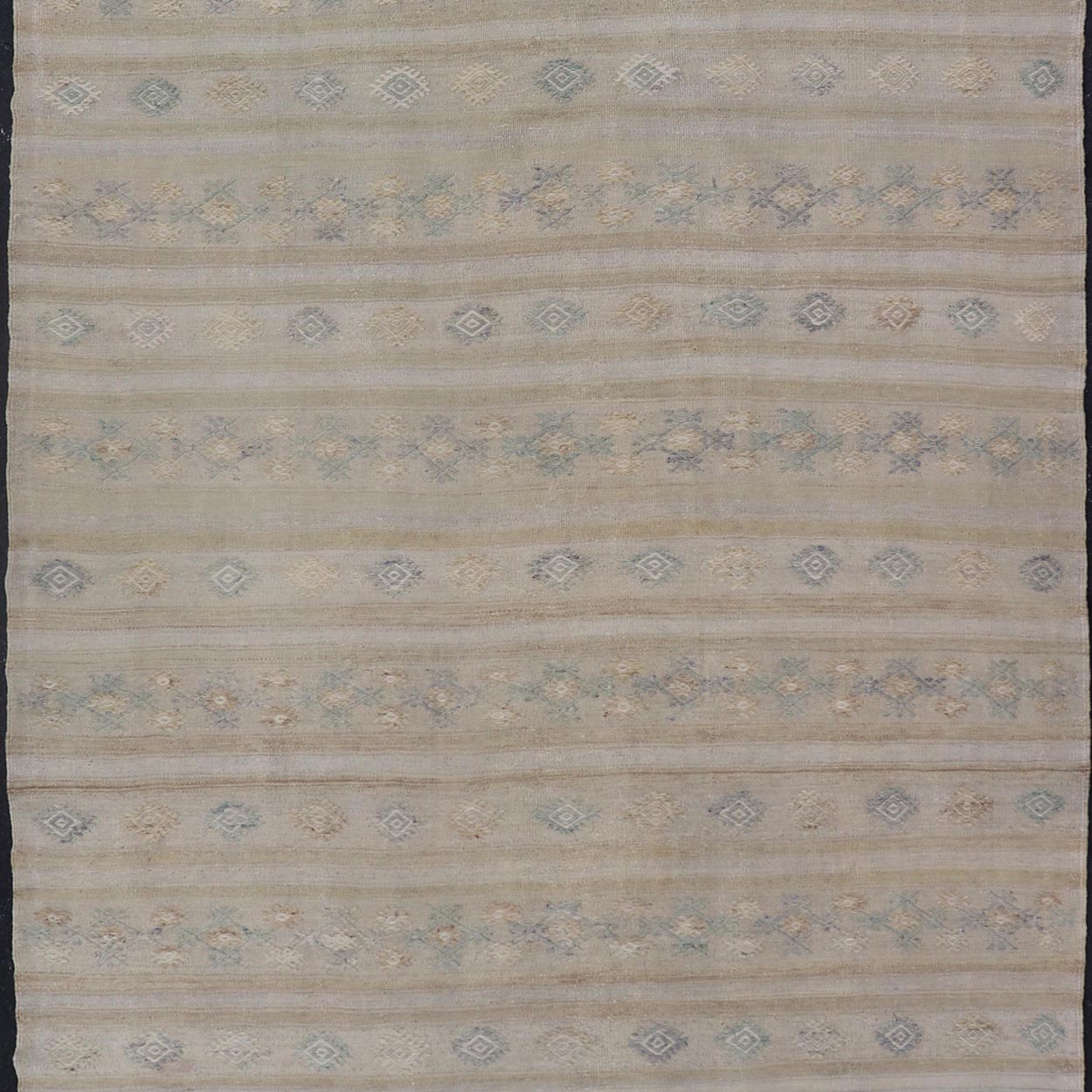 Turkish Vintage Gallery Flat - Weave Kilim With Stripes and Embroideries. Country of Origin: Turkey; Type: Kilim; Design: Panel, Stripes, Embroider; Keivan Woven Arts: EN - 14013, mid 20th century. Measures: 6'3 x 11'6 This charming vintage fla... - Keivan Woven ArtsEN - 14013 - 23726Rug