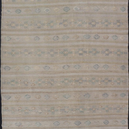 Turkish Vintage Gallery Flat - Weave Kilim With Stripes and Embroideries. Country of Origin: Turkey; Type: Kilim; Design: Panel, Stripes, Embroider; Keivan Woven Arts: EN - 14013, mid 20th century. Measures: 6'3 x 11'6 This charming vintage fla... - Keivan Woven ArtsEN - 14013 - 23726Rug