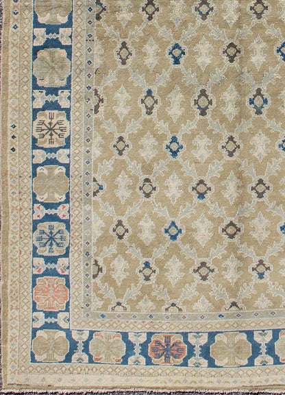 Fine Turkish Sivas Oushak Rug This unique vintage Sivas is an extraordinary work of art and is distinguished by profoundly perceptive palettes of blue, straw and Princeton gold for a beautiful finish. With its patterned, all - over design, this ca... - Keivan Woven ArtsEN - 140154 - 5578Rug