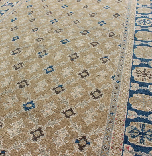 Fine Turkish Sivas Oushak Rug This unique vintage Sivas is an extraordinary work of art and is distinguished by profoundly perceptive palettes of blue, straw and Princeton gold for a beautiful finish. With its patterned, all - over design, this ca... - Keivan Woven ArtsEN - 140154 - 5578Rug