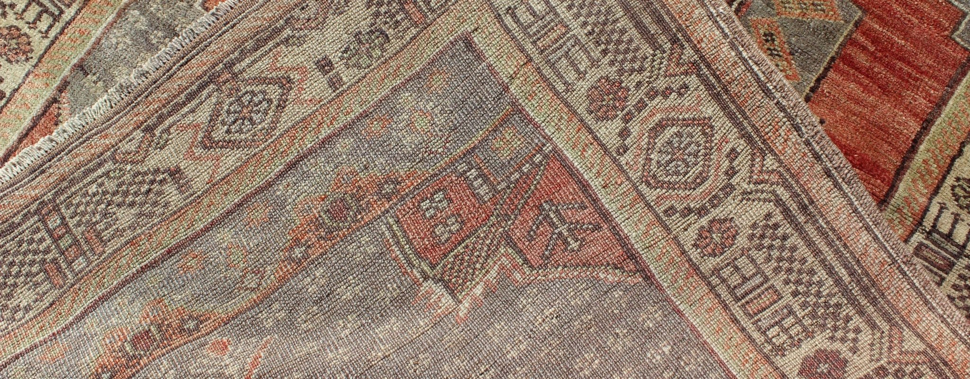 Colorful Vintage Turkish Oushak Rug with Geometric - Tribal Motifs Keivan Woven Arts/ rug/EN - 140179 origin/Turkey Measures: 3'7 x 5'3. This vintage Oushak rug features an beautiful design and color combination. The central medallion is comp... - Keivan Woven ArtsEN - 140179 - 6031Rug