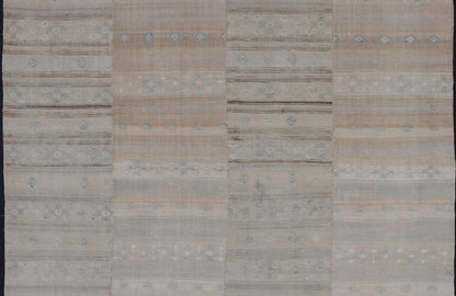 Measures: 10'4 x 11'3 Square Vintage Hand Woven Turkish Paneled Kilim Vintage Rug in Muted Colors. Keivan Woven Arts / rug EN - 14021 country of origin / type: Turkey / Kilim, circa mid - 20th century - Keivan Woven ArtsEN - 14021 - 21763Rug