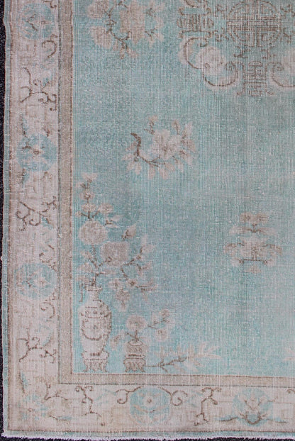 Vintage Turkish Rug With Khotan Design in Sea Foam Blue, Taupe and Light Brown .Vintage Turkish Rug with Khotan Design in Sea Foam Blue, Taupe and Light Brown. mid 20th Century Rug/ EN - 140242 Keivan Woven Arts Inspired by Asian motifs and Weste... - Keivan Woven ArtsEN - 140242 - 5606Rug