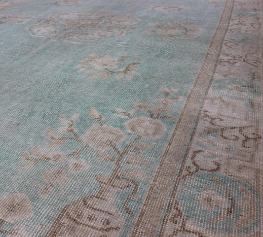 Vintage Turkish Rug With Khotan Design in Sea Foam Blue, Taupe and Light Brown .Vintage Turkish Rug with Khotan Design in Sea Foam Blue, Taupe and Light Brown. mid 20th Century Rug/ EN - 140242 Keivan Woven Arts Inspired by Asian motifs and Weste... - Keivan Woven ArtsEN - 140242 - 5606Rug