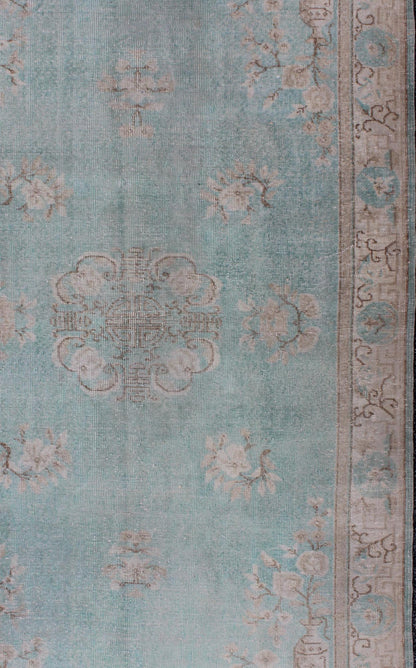 Vintage Turkish Rug With Khotan Design in Sea Foam Blue, Taupe and Light Brown .Vintage Turkish Rug with Khotan Design in Sea Foam Blue, Taupe and Light Brown. mid 20th Century Rug/ EN - 140242 Keivan Woven Arts Inspired by Asian motifs and Weste... - Keivan Woven ArtsEN - 140242 - 5606Rug