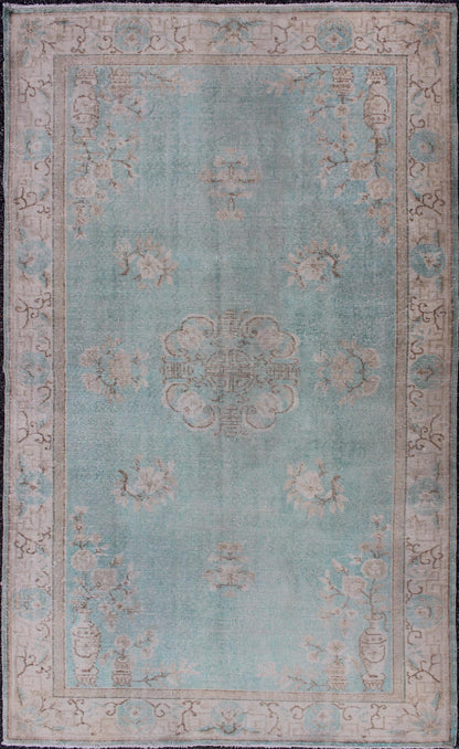 Vintage Turkish Rug With Khotan Design in Sea Foam Blue, Taupe and Light Brown .Vintage Turkish Rug with Khotan Design in Sea Foam Blue, Taupe and Light Brown. mid 20th Century Rug/ EN - 140242 Keivan Woven Arts Inspired by Asian motifs and Weste... - Keivan Woven ArtsEN - 140242 - 5606Rug
