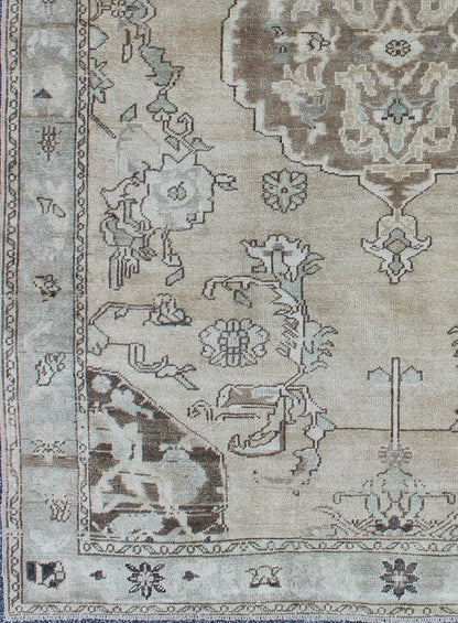 Elegant Vintage Turkish Oushak Rug with Ornate Floral Medallion Design kwarugs Elegant vintage Turkish Oushak rug with ornate floral Medallion design in taupe, charcoal, brown rug en - 140249, country of origin / type: Turkey / Oushak, circa 1940 ... - Keivan Woven ArtsEN - 140249 - 5612Rug