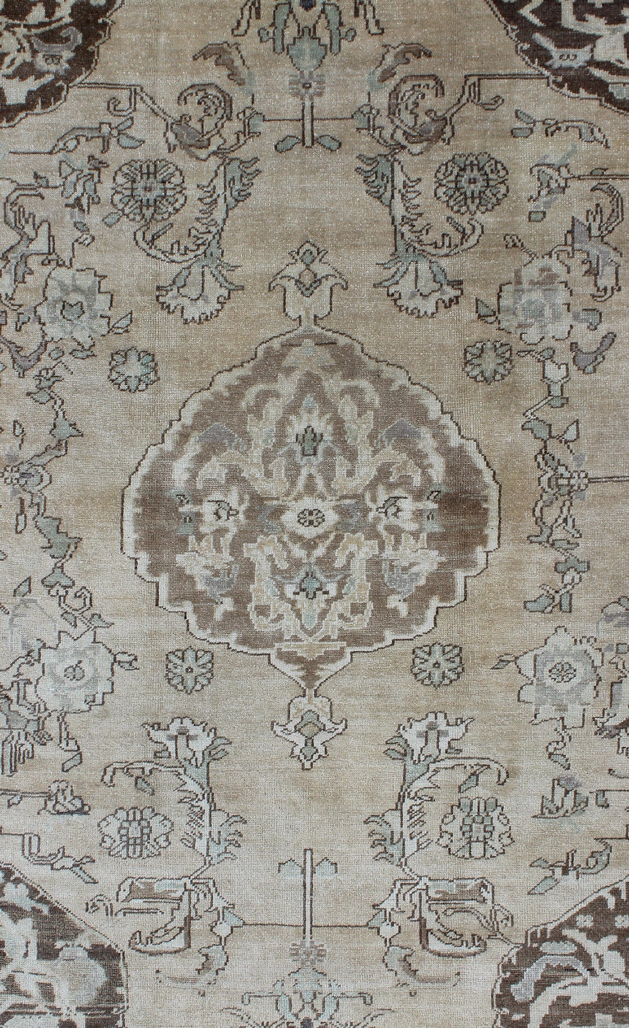 Elegant Vintage Turkish Oushak Rug with Ornate Floral Medallion Design kwarugs Elegant vintage Turkish Oushak rug with ornate floral Medallion design in taupe, charcoal, brown rug en - 140249, country of origin / type: Turkey / Oushak, circa 1940 ... - Keivan Woven ArtsEN - 140249 - 5612Rug