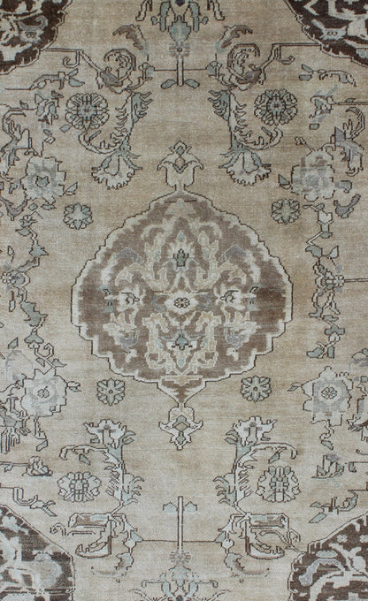 Elegant Vintage Turkish Oushak Rug with Ornate Floral Medallion Design kwarugs Elegant vintage Turkish Oushak rug with ornate floral Medallion design in taupe, charcoal, brown rug en - 140249, country of origin / type: Turkey / Oushak, circa 1940 ... - Keivan Woven ArtsEN - 140249 - 5612Rug