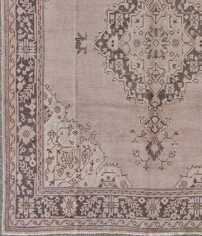 Antique Oushak With Medallion design in Lavender, Charcoal Brown, pale blue Antique Oushak With Medallion design. Keivan Woven Arts / rug/ EN - 140261, country of origin / type: Turkey / Oushak, circa 1930's Early - 20th century Measures: 8... - Keivan Woven ArtsEN - 140261 - 5616Rug