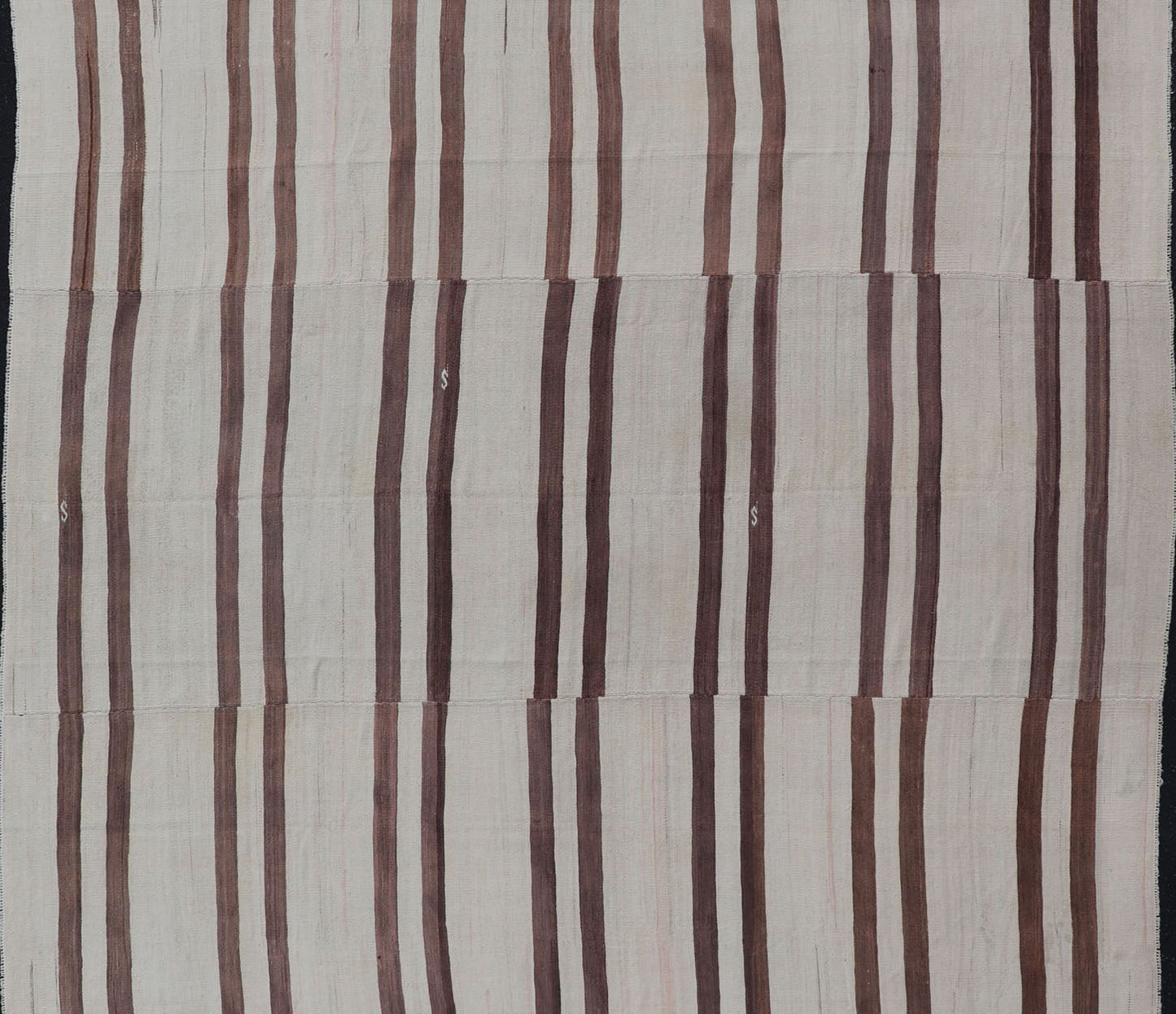Measures: 9'4 x 11'4 Vintage Turkish Flat - Weave Muted Colored Kilim in Taupe, Brown and Cream. Keivan Woven Arts / rug EN - 14035, country of origin / type: Turkey / Kilim, circa 1950 This vintage flat - woven Kilim features a minimalist design ... - Keivan Woven ArtsEN - 14035 - 22716Rug