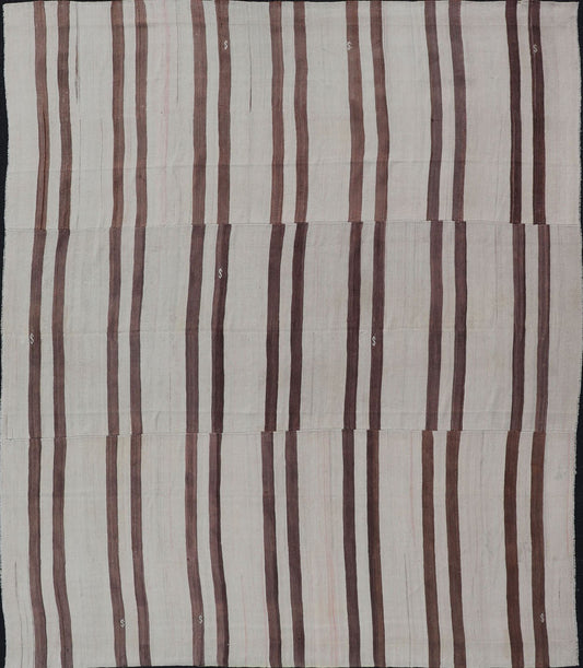 Measures: 9'4 x 11'4 Vintage Turkish Flat - Weave Muted Colored Kilim in Taupe, Brown and Cream. Keivan Woven Arts / rug EN - 14035, country of origin / type: Turkey / Kilim, circa 1950 This vintage flat - woven Kilim features a minimalist design ... - Keivan Woven ArtsEN - 14035 - 22716Rug