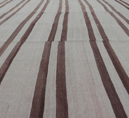 Measures: 9'4 x 11'4 Vintage Turkish Flat - Weave Muted Colored Kilim in Taupe, Brown and Cream. Keivan Woven Arts / rug EN - 14035, country of origin / type: Turkey / Kilim, circa 1950 This vintage flat - woven Kilim features a minimalist design ... - Keivan Woven ArtsEN - 14035 - 22716Rug