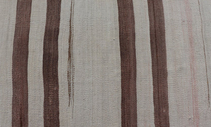 Measures: 9'4 x 11'4 Vintage Turkish Flat - Weave Muted Colored Kilim in Taupe, Brown and Cream. Keivan Woven Arts / rug EN - 14035, country of origin / type: Turkey / Kilim, circa 1950 This vintage flat - woven Kilim features a minimalist design ... - Keivan Woven ArtsEN - 14035 - 22716Rug
