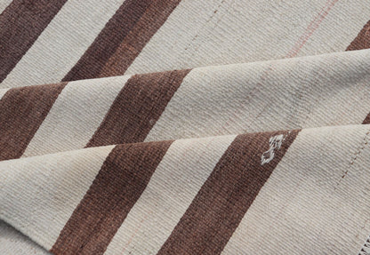 Measures: 9'4 x 11'4 Vintage Turkish Flat - Weave Muted Colored Kilim in Taupe, Brown and Cream. Keivan Woven Arts / rug EN - 14035, country of origin / type: Turkey / Kilim, circa 1950 This vintage flat - woven Kilim features a minimalist design ... - Keivan Woven ArtsEN - 14035 - 22716Rug