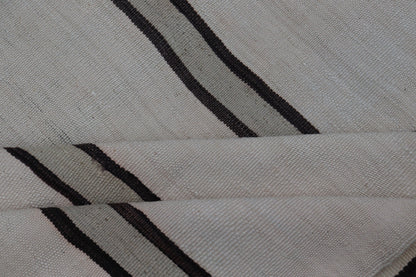 Turkish Vintage Gallery Flat - Weave in Brown, Gray, And, Ivory with Stripe Design. Keivan Woven Arts / rug EN - 14036, country of origin / type: Turkey / Kilim, circa 1950 Measures: 5'4 x 12'0 This vintage striped design Turkish Kilim rendered in s... - Keivan Woven ArtsEN - 14036 - 23169Rug