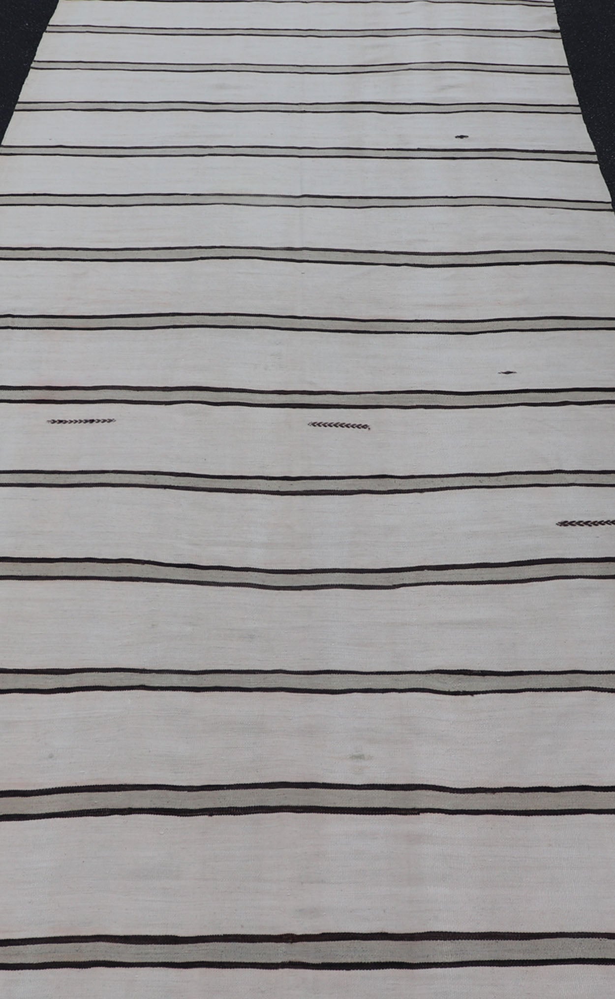 Turkish Vintage Gallery Flat - Weave in Brown, Gray, And, Ivory with Stripe Design. Keivan Woven Arts / rug EN - 14036, country of origin / type: Turkey / Kilim, circa 1950 Measures: 5'4 x 12'0 This vintage striped design Turkish Kilim rendered in s... - Keivan Woven ArtsEN - 14036 - 23169Rug