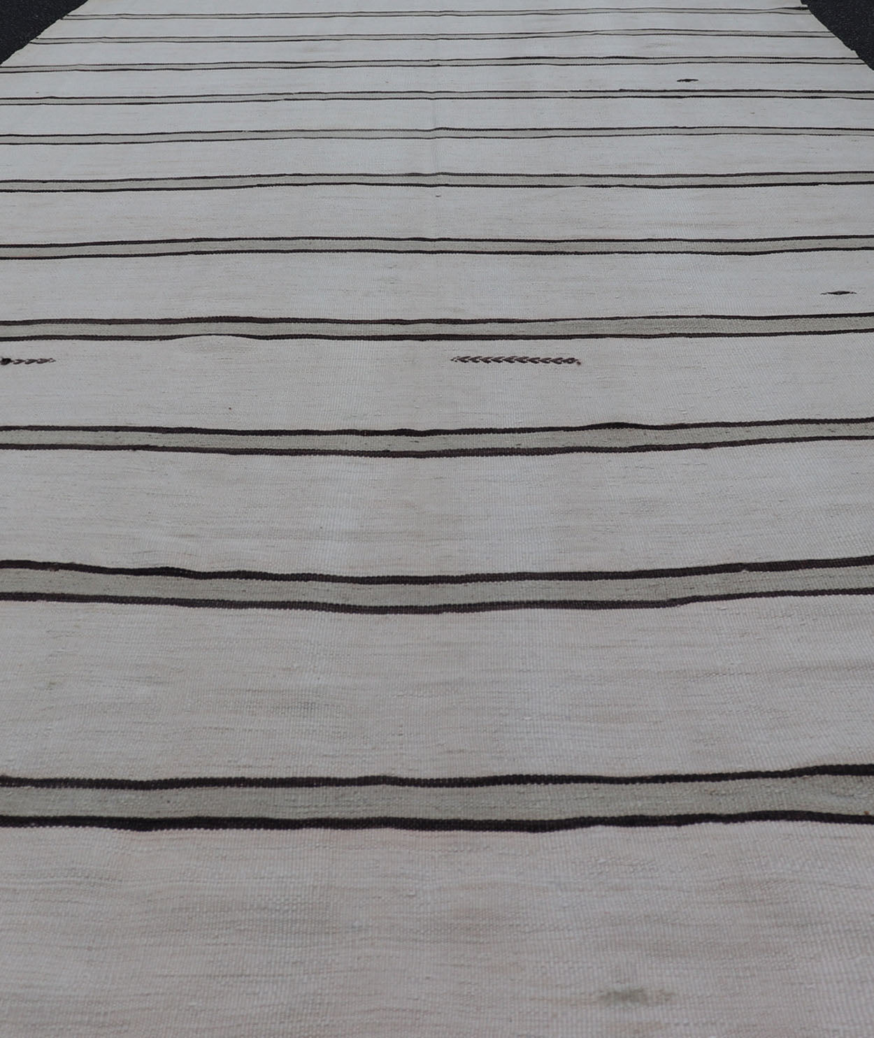 Turkish Vintage Gallery Flat - Weave in Brown, Gray, And, Ivory with Stripe Design. Keivan Woven Arts / rug EN - 14036, country of origin / type: Turkey / Kilim, circa 1950 Measures: 5'4 x 12'0 This vintage striped design Turkish Kilim rendered in s... - Keivan Woven ArtsEN - 14036 - 23169Rug