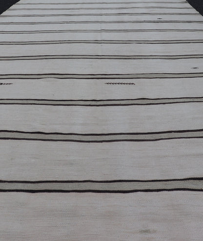 Turkish Vintage Gallery Flat - Weave in Brown, Gray, And, Ivory with Stripe Design. Keivan Woven Arts / rug EN - 14036, country of origin / type: Turkey / Kilim, circa 1950 Measures: 5'4 x 12'0 This vintage striped design Turkish Kilim rendered in s... - Keivan Woven ArtsEN - 14036 - 23169Rug