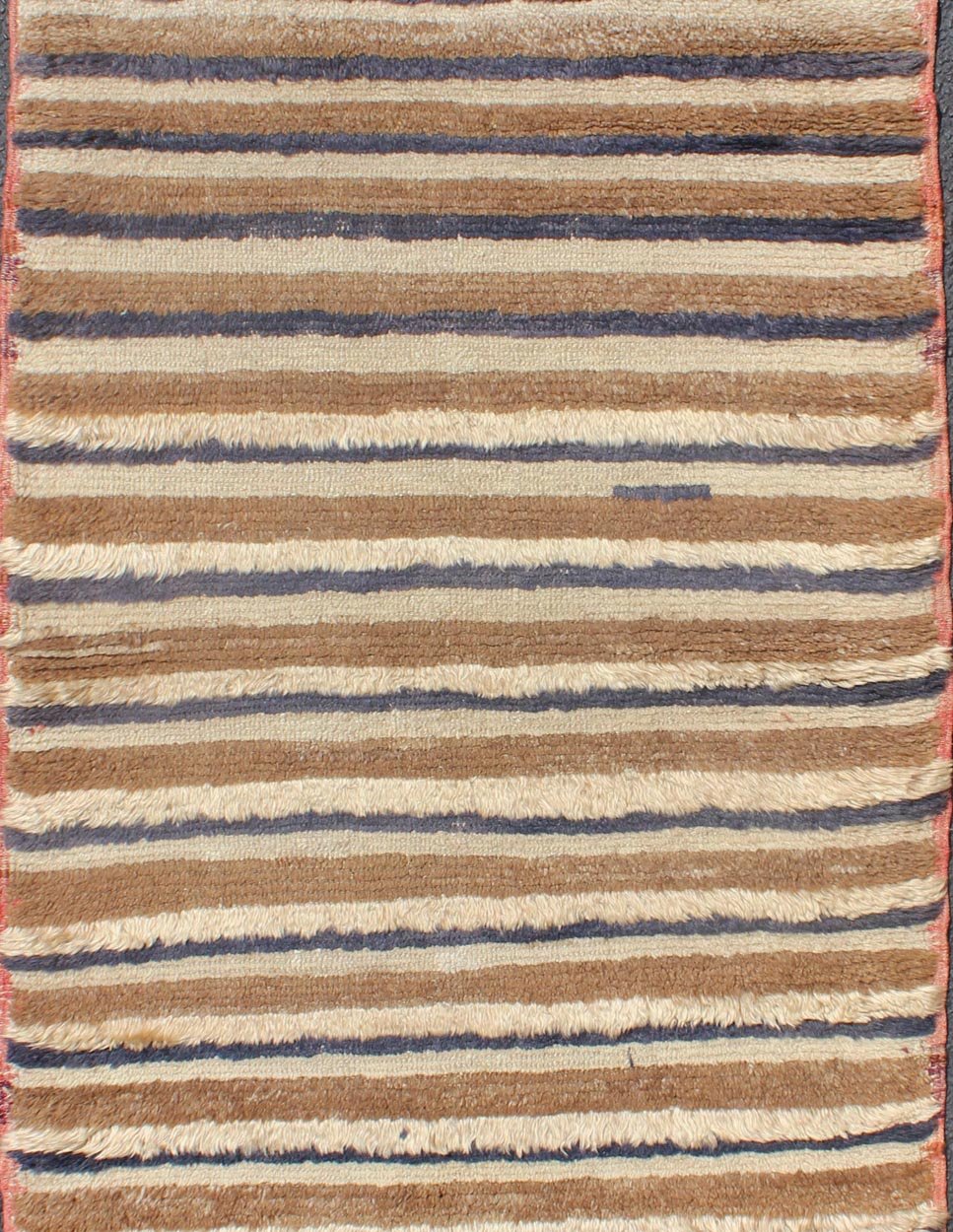 Vintage Turkish Tulu carpet with light brown, light beige/taupe and navy blue stripe pattern, rug EN - 140393. Keivan Woven Arts / country of origin / type: Turkey / Tulu, circa mid - 20th century. Measures: 2'7 x 5'10. Modern Turkish Tulu ru... - Keivan Woven ArtsEN - 140393 - 5638Rug