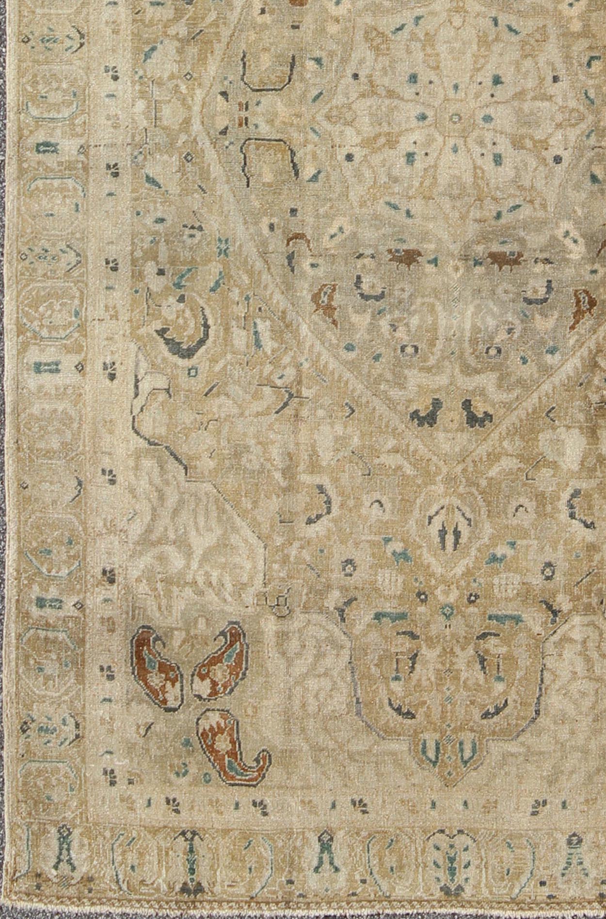 Very Fine Turkish Sivas Rug with Classic Design in Neutrals, Camel and Green Measures: 5'8 x 9'6. This magnificent and astounding fine weave Sivas showcases 17th Century Ottoman Empire artistry, boasting marvelous details and a grand central med... - Keivan Woven ArtsEN - 140403 - 5644Rug