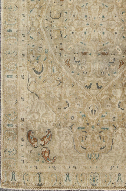 Very Fine Turkish Sivas Rug with Classic Design in Neutrals, Camel and Green Measures: 5'8 x 9'6. This magnificent and astounding fine weave Sivas showcases 17th Century Ottoman Empire artistry, boasting marvelous details and a grand central med... - Keivan Woven ArtsEN - 140403 - 5644Rug