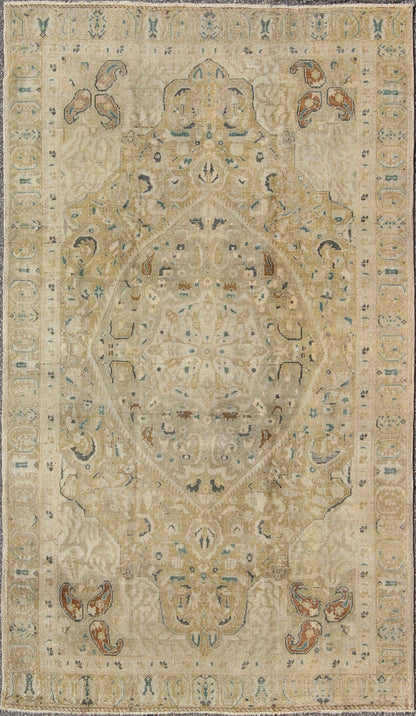 Very Fine Turkish Sivas Rug with Classic Design in Neutrals, Camel and Green Measures: 5'8 x 9'6. This magnificent and astounding fine weave Sivas showcases 17th Century Ottoman Empire artistry, boasting marvelous details and a grand central med... - Keivan Woven ArtsEN - 140403 - 5644Rug