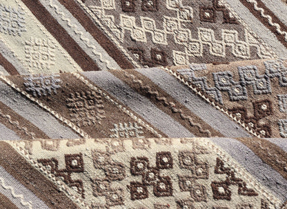 Measures: 10'10 x 11'6 Large Vintage Flat - Woven Turkish Paneled Kilim Rug in Wool with Stripe Design. Keivan Woven Arts; rug EN - 14041, country of origin / type: Turkey / Kilim, circa 1950. This flat - weave tribal Turkish kilim has been hand - w... - Keivan Woven ArtsEN - 14041 - 22950Rug