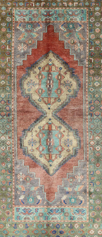 Green and Orange Turkish Oushak Rug Vintage Dual Diamond Medallions kwarugs Green and orange Turkish Oushak rug vintage dual diamond medallions, rug tu - en - 140417, country of origin / type: Turkey / Oushak, circa 1940 This vintage Turkish ... - Keivan Woven ArtsEN - 140417 - 5652Rug