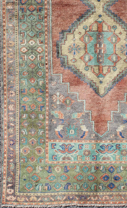 Green and Orange Turkish Oushak Rug Vintage Dual Diamond Medallions kwarugs Green and orange Turkish Oushak rug vintage dual diamond medallions, rug tu - en - 140417, country of origin / type: Turkey / Oushak, circa 1940 This vintage Turkish ... - Keivan Woven ArtsEN - 140417 - 5652Rug